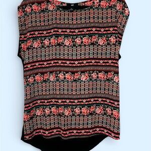 Iz Byer Black and Red Floral Blouse